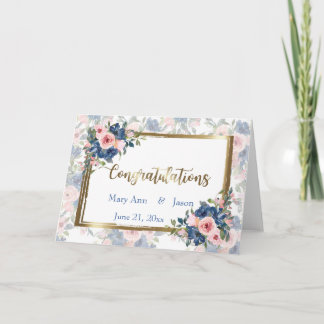 Watercolor Navy & Blush Wedding Card