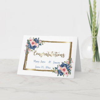 Watercolor Navy & Blush Wedding Card