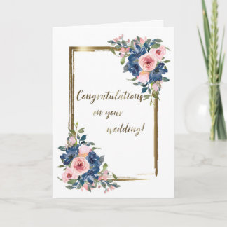 Watercolor Navy & Blush Wedding Card