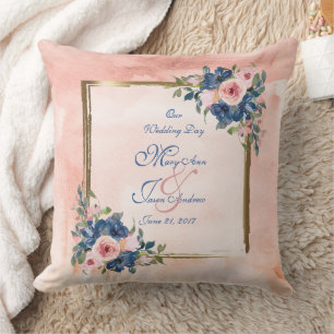Watercolor Navy & Blush Wedding Cushion