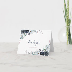 Watercolor Navy Boho Floral Thank you card