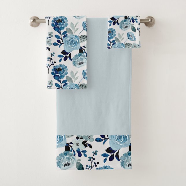 Watercolor Navy Botanical Bath Towel Set (Insitu)