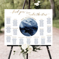 Watercolor Navy Celestial Table Seating Chart Sign