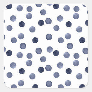 Watercolor navy circles polka dot hand drawn on wh square sticker