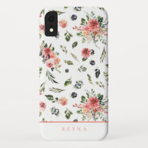 Watercolor Navy Coral Floral Pattern iPhone XR Case