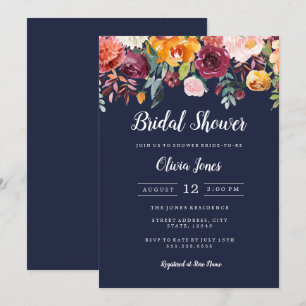 Watercolor Navy Floral Bridal Shower Card