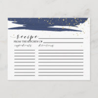 Watercolor Navy & Gold Bridal Shower Recipe Cards