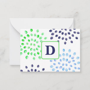 Watercolor Navy Green Blue Mum Flower Monogram Card