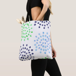 Watercolor Navy Green Light Blue Flower Petal Tote Bag