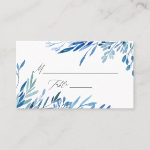 Watercolor Navy Indigo Leaves Wedding Place Card