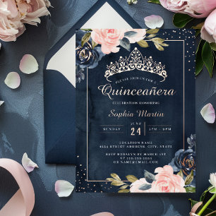 Watercolor Navy Rose Gold Quinceanera