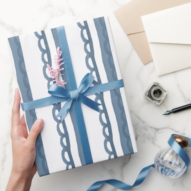 Watercolor Navy Striped Wrapping Paper (Gifting)