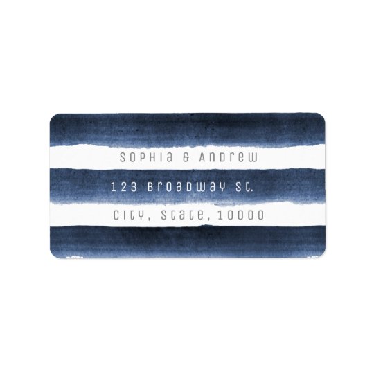 Watercolor navy stripes nautical beach wedding address label