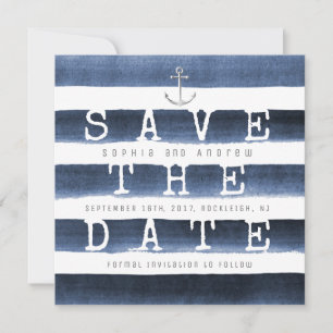 Watercolor navy stripes nautical save the date