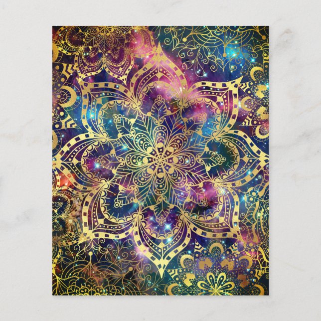 Watercolor nebula mandala gold  flyer (Back)