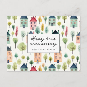 Watercolor Neighbourhood Home Anniversary Postcard
