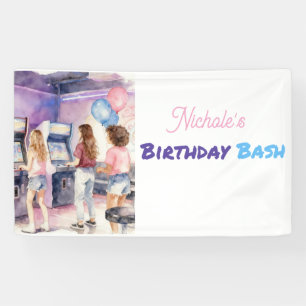 Watercolor Neon Arcade Kids’ Birthday Bash Banner