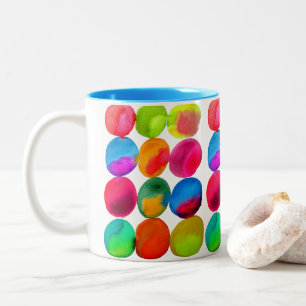 Watercolor neon circle pattern abstract art colour Two-Tone coffee mug