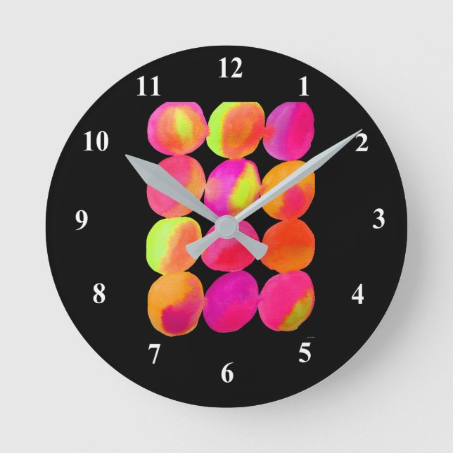 Watercolor neon spots pop art round clock (Front)