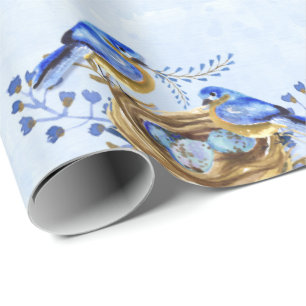 Watercolor Nesting Bluebirds Wrapping Paper
