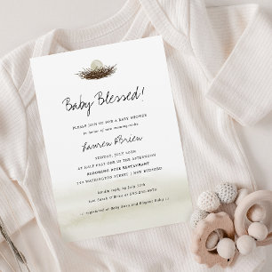 Watercolor Neutral Bird's Nest Baby Shower Invitation