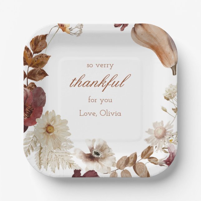 Watercolor Neutral Pumpkin Rustic Fall Party Plate (Front)