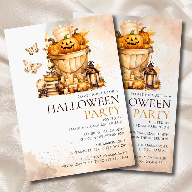 Watercolor Neutral Pumpkins Halloween Party Invitation (Creator Uploaded)