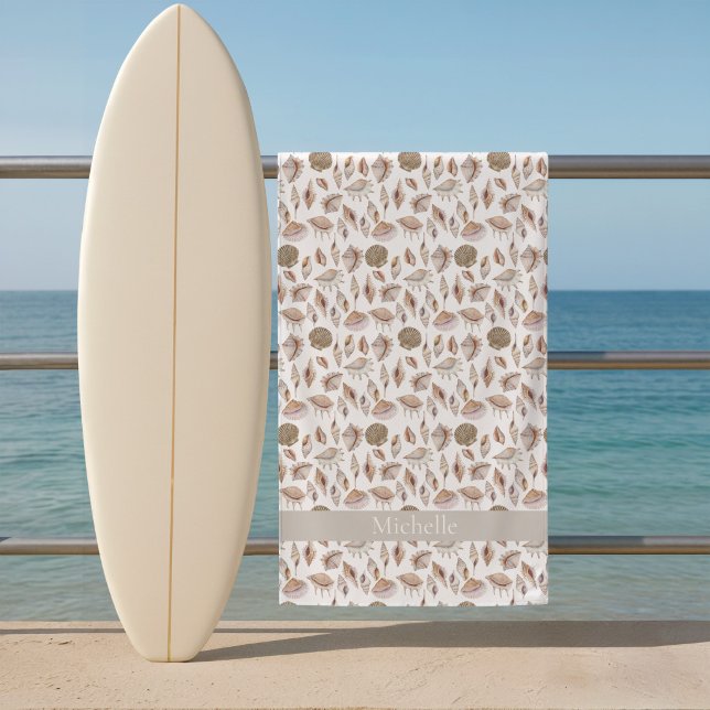 Watercolor Neutral Sea Shells  Beach Towel (Seashells Beach Towel)