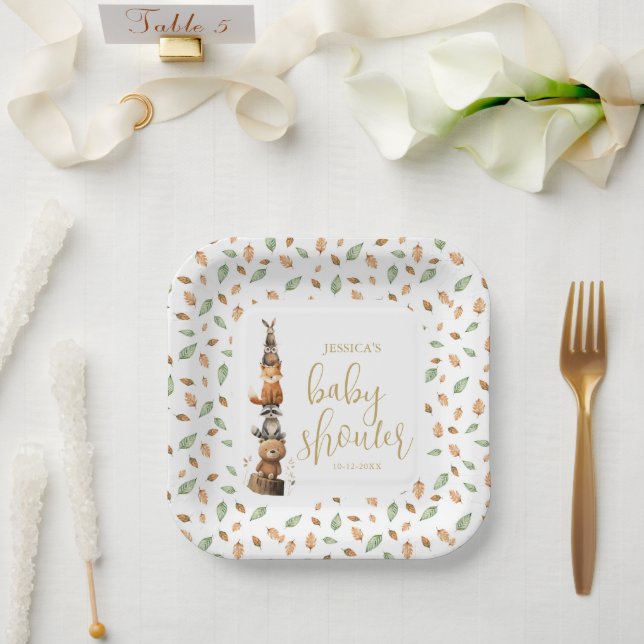 watercolor neutral Woodland Animal baby shower  Paper Plate (Wedding)