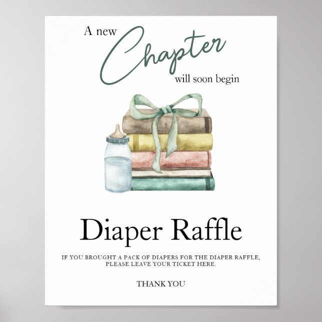 watercolor new chapter baby shower diaper raffle  poster (Front)