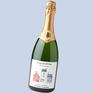Watercolor New Home Real Estate Congratulations Sparkling Wine Label