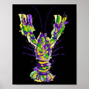 Watercolor New Orleans Mardi Gras Crawfish Poster