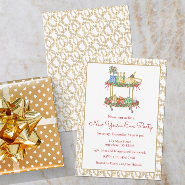 Watercolor New Year Champagne Bar Cart Party Invitation (Creator Uploaded)