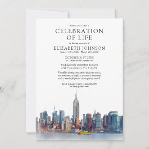 Watercolor New York Celebration Of Life Funeral Invitation