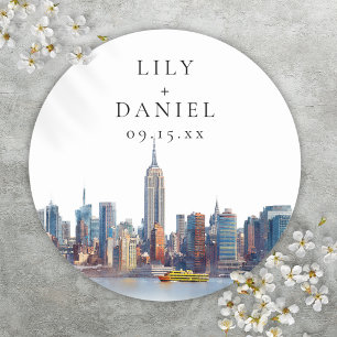 Watercolor New York City Destination Wedding Classic Round Sticker