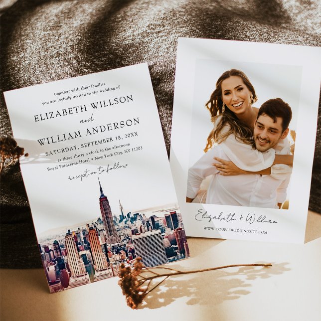 Watercolor New York Destination Wedding Photo Invitation (Capture the spirit of your NYC wedding with our watercolor destination wedding invitations. )