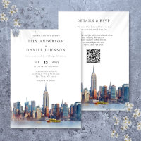 Watercolor New York Skyline QR Code Wedding