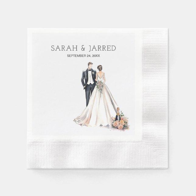 Watercolor Newlyweds Wedding Napkin (Front)