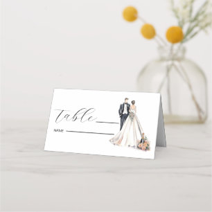 Watercolor Newlyweds Wedding Place Card