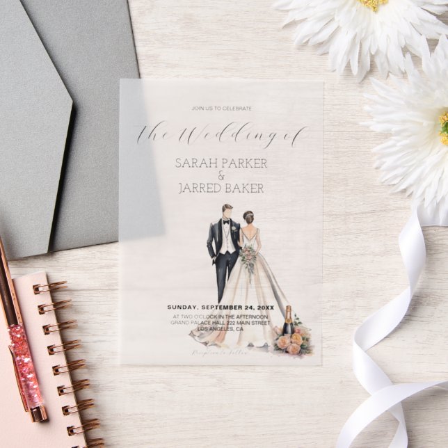 Watercolor Newlyweds Wedding Vellum Invitations (Wedding)