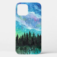 Watercolor night landscape Milky Way