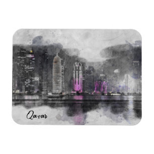 Watercolor night Qatar Magnet