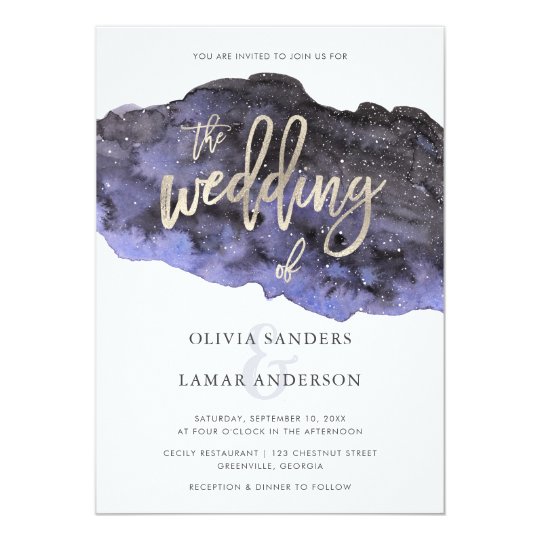Watercolor Night Stars Galaxy Wedding Invitation