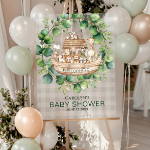 Watercolor Noah's Ark Gingham Welcome Baby Shower Acrylic Sign