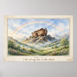 Watercolor Noahs Ark Mount Ararat Kids Nursery Poster