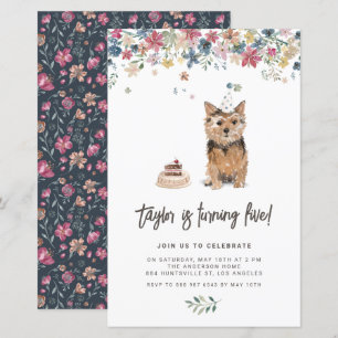 Watercolor Norfolk Terrier Dog Birthday Invitation