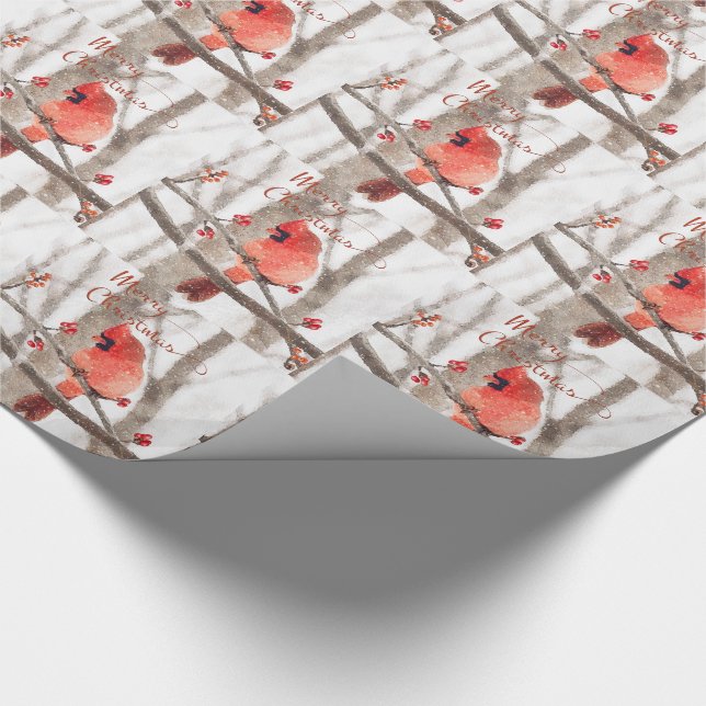 Watercolor Northern Cardinal Christmas Design Wrapping Paper (Corner)
