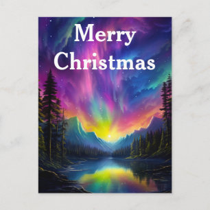 Watercolor Northern Lights aurora borealis Holiday Postcard