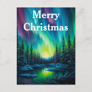 Watercolor Northern Lights aurora borealis Holiday Postcard