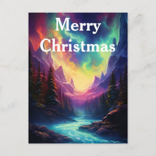 Watercolor Northern Lights aurora borealis Holiday Postcard